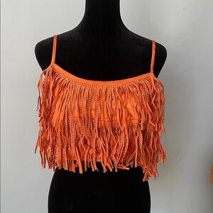 Orange Fringe Women Top large new